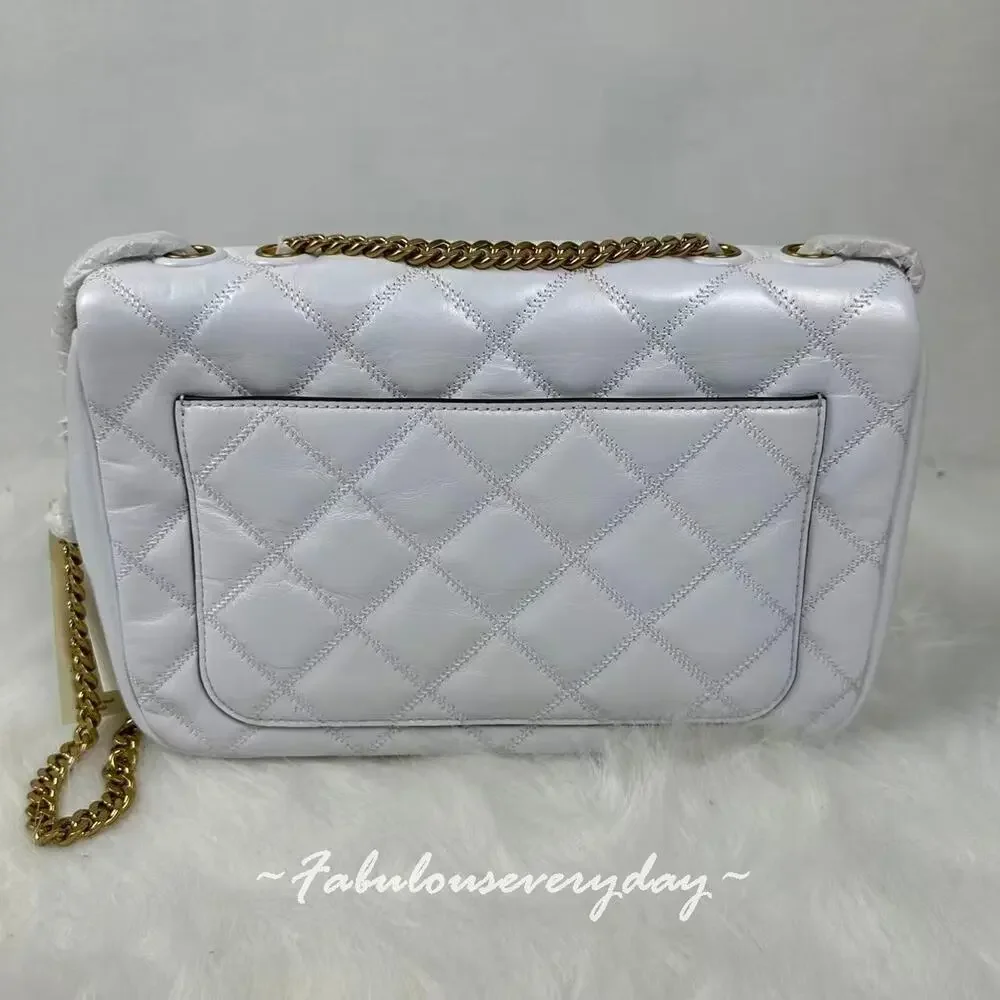 Tory Burch Willa Glazed Quilted Shoulder Bag Leather/White Chain Strap 156132